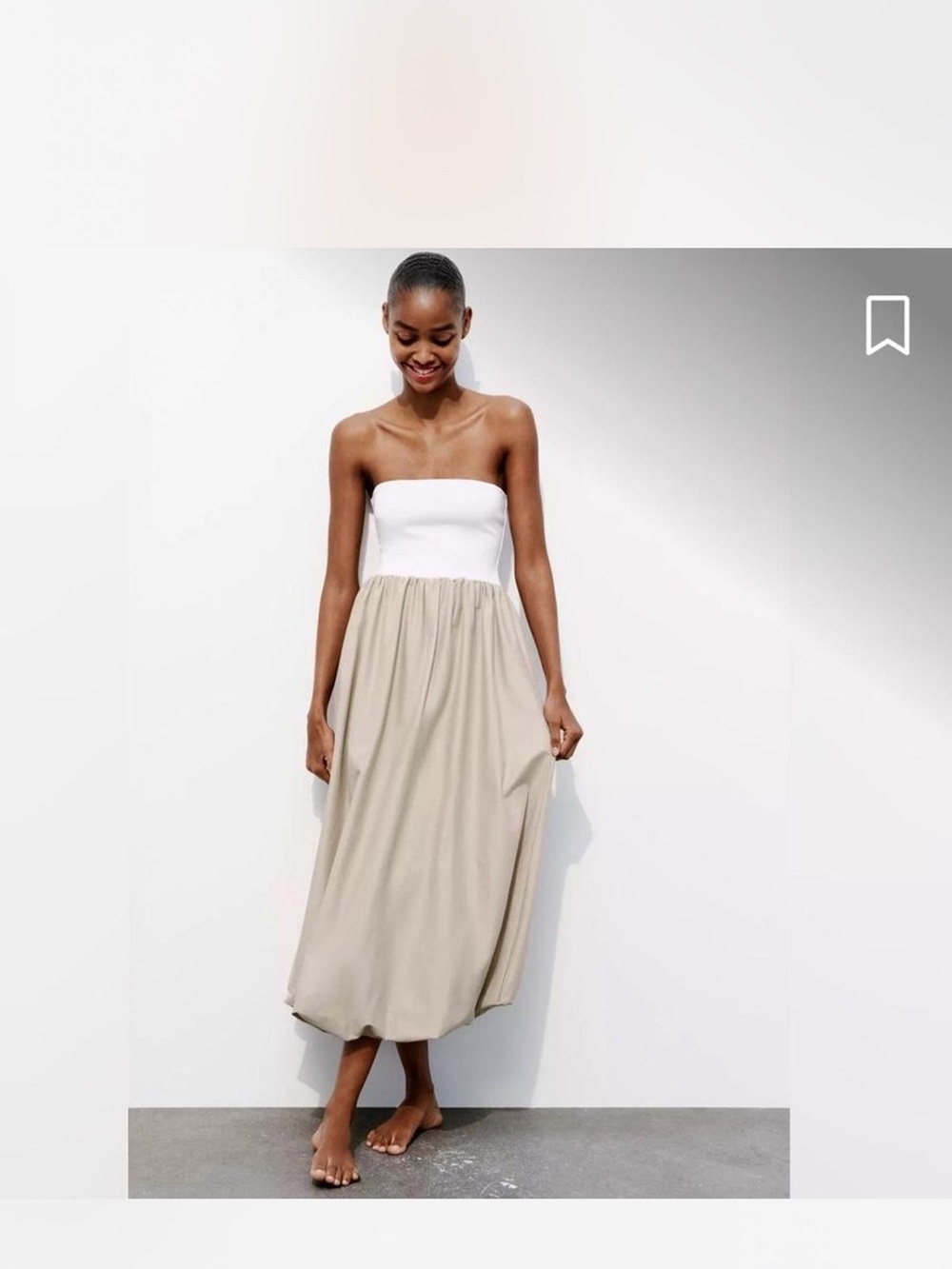 Zara White Bodice Beige Midi Skirt